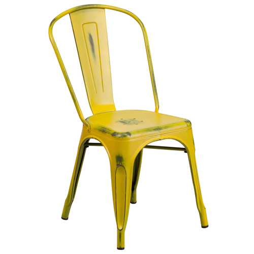 Flash Furniture ET-3534-YL-GG Yellow Distressed Metal Curved Back with Vertical Slat Chair