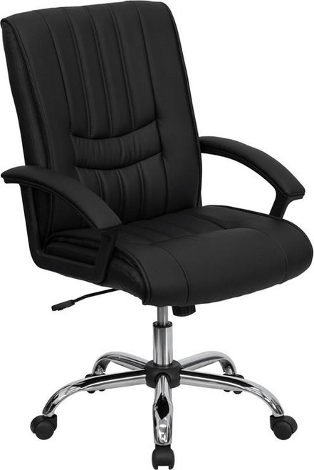 Flash Furniture BT-9076-BK-GG Black Padded Arms Heavy Duty Chrome Base Mid Back Design Swivel Manager's Chair