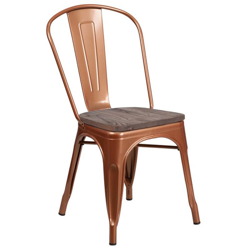 Flash Furniture ET-3534-POC-WD-GG Copper Curved Back with Vertical Slat Textured Wood Seat Chair