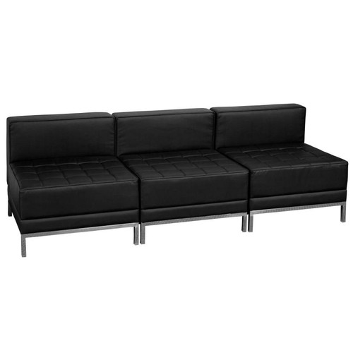 Flash Furniture ZB-IMAG-MIDCH-3-GG Black LeatherSoft Upholstery With Exposed Stainless Steel Accent Bar Modular Hercules Imagination Series Lounge Set