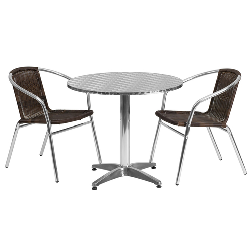 Flash Furniture TLH-ALUM-32RD-020CHR2-GG Brown Steel Round Table Set with 2 Chairs