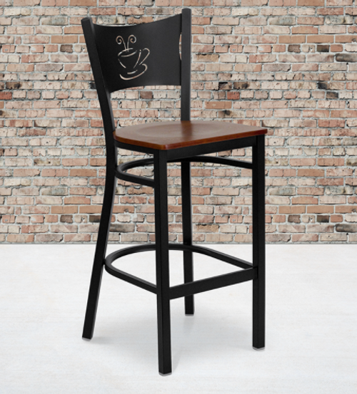 Flash Furniture XU-DG-60114-COF-BAR-CHYW-GG Cherry Finish Seat Steel Black Powder Coated Frame Hercules Series Restaurant Bar Stool