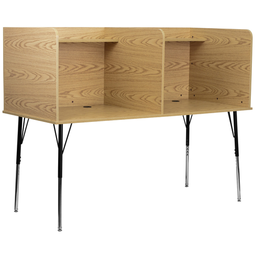 Flash Furniture MT-M6222-OAK-DBL-GG Fused Oak Laminate Surface And Panels Double Study Carrel