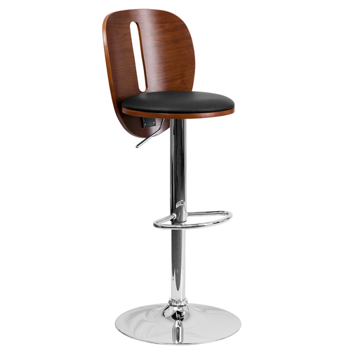 Flash Furniture SD-2220-WAL-GG Black Vinyl with Wood Back Slot Cutout in Contemporary Style Chrome Base Bentwood Swivel Bar Stool