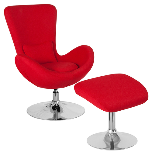 Flash Furniture CH-162430-CO-RED-FAB-GG Red Fabric Integrated Curved Arms Chrome Base Swivel Egg Chair & Ottoman Set
