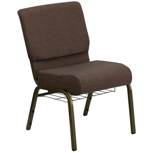 Flash Furniture FD-CH0221-4-GV-S0819-BAS-GG Brown 21.25" Width Steel Book Rack with Communion Cup Holder Gold Vein Frame Hercules Series Extra Wide Stacking Church Chair