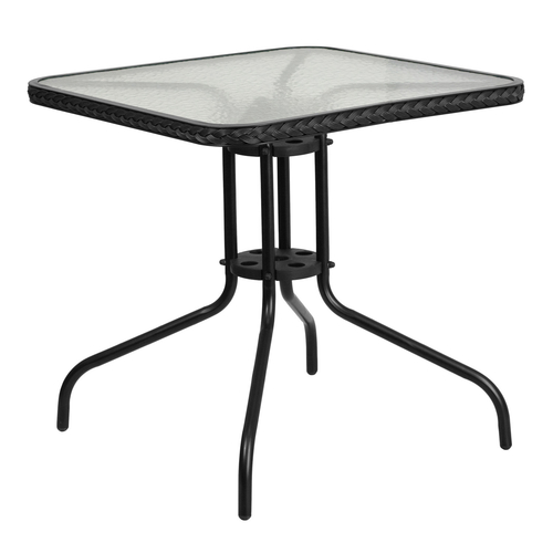 Flash Furniture TLH-073R-BK-GG Black Powder Coated Metal Base With Tempered Glass Top Square Patio Table