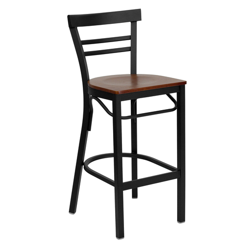 Flash Furniture XU-DG6R9BLAD-BAR-CHYW-GG Cherry Finish Seat With Ladder Back Steel Black Powder Coated Frame Hercules Series Restaurant Bar Stool