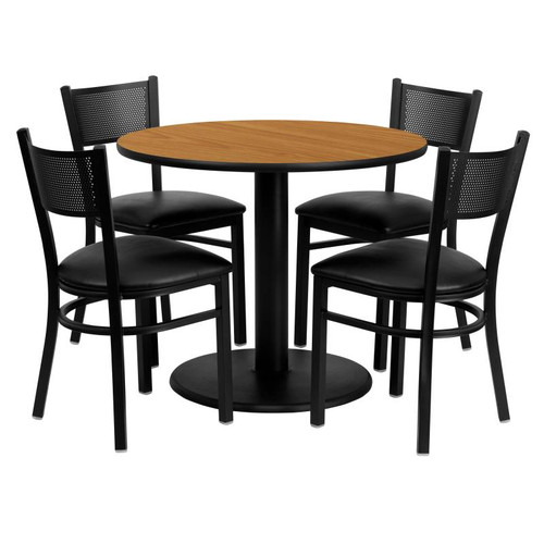 Flash Furniture MD-0006-GG 36" Dia. x 30" H Natural Laminate Finish Round Table Set with 4 Chairs