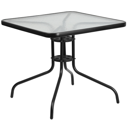 Flash Furniture TLH-073A-2-GG Black Powder Coated Metal Base With Tempered Glass Top Square Patio Table