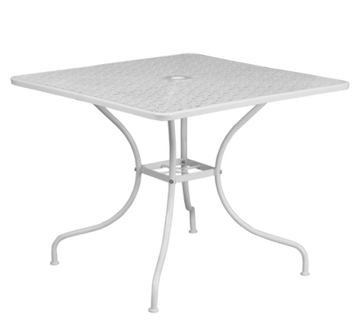 Flash Furniture CO-6-WH-GG White Rain Flower Design Top Steel Powder Coat Finish Square With Umbrella Hole Patio Table