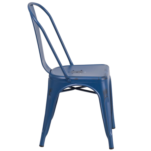 Flash Furniture ET-3534-AB-GG Distressed Metal Antique Blue Drain Holes in Seat Chair