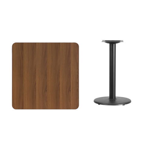 Flash Furniture XU-WALTB-3030-TR18-GG 30" W Square Walnut Laminated Dining Height Table with Round Pedestal Base