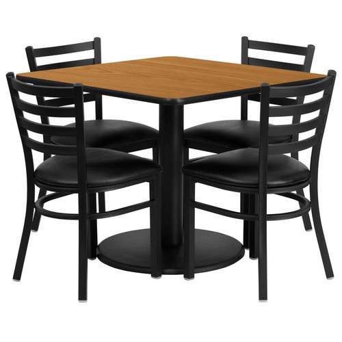 Flash Furniture RSRB1015-GG 36" Dia. x 30" H Natural Laminate Finish Square Table Set with 4 Metal Ladder Back Metal Ladder Back Chairs