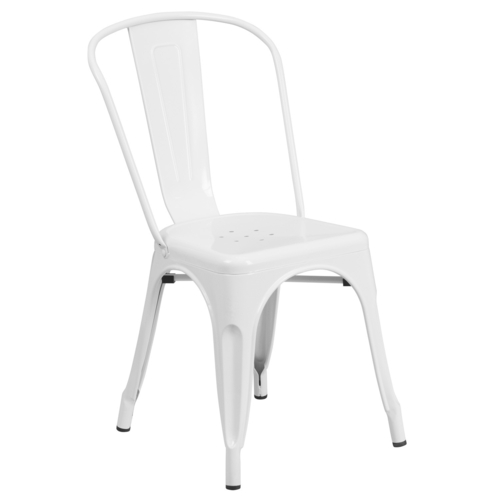 Flash Furniture CH-31230-WH-GG White Stackable Galvanized Steel Drain Holes in Seat Stacking Side Chair