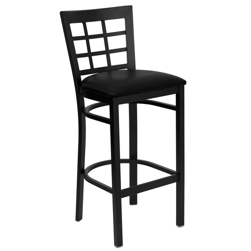 Flash Furniture XU-DG6R7BWIN-BAR-BLKV-GG Black Vinyl Seat With Window Back Steel Black Powder Coated Frame Hercules Series Restaurant Bar Stool