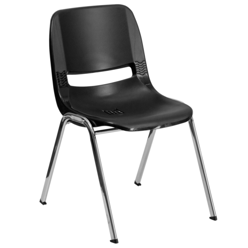 Flash Furniture RUT-18-BK-CHR-GG Black Plastic Vented Back Hercules Series Student Shell Stacking Chair