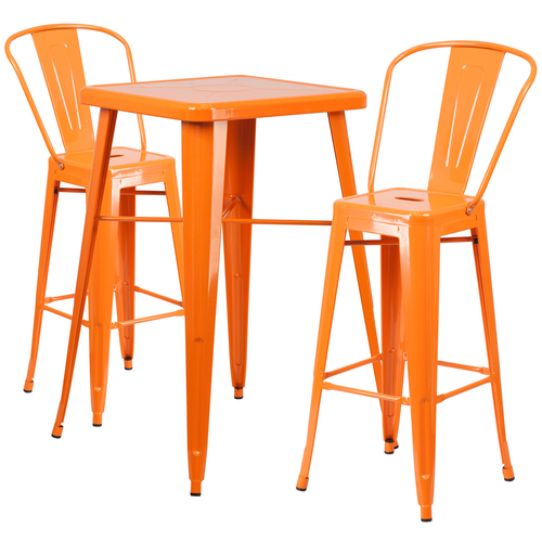 Flash Furniture CH-31330B-2-30GB-OR-GG 27 3/4" W x 27 3/4" D x 40" H Orange Galvanized Steel Square Table and 2 Chairs Set
