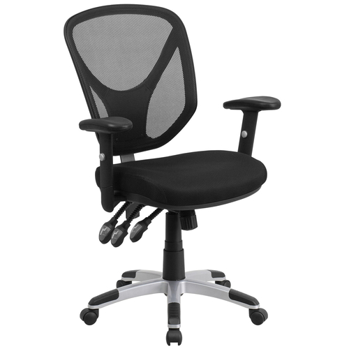 Flash Furniture GO-WY-89-GG Black Fabric Mesh Padded Arms Mid Back Design Swivel Task Chair