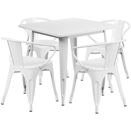 Flash Furniture ET-CT002-4-70-WH-GG White Steel Square Table Set with 4 Chairs