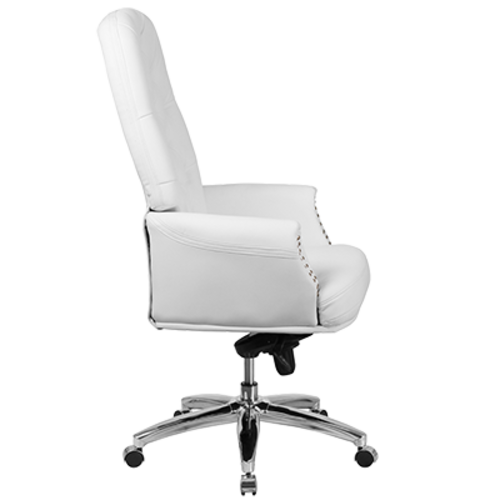 Flash Furniture BT-90269H-WH-GG White Padded Arms Heavy Duty Chrome Base High Back Design Traditional Executive Multifunction Swivel Office Chair