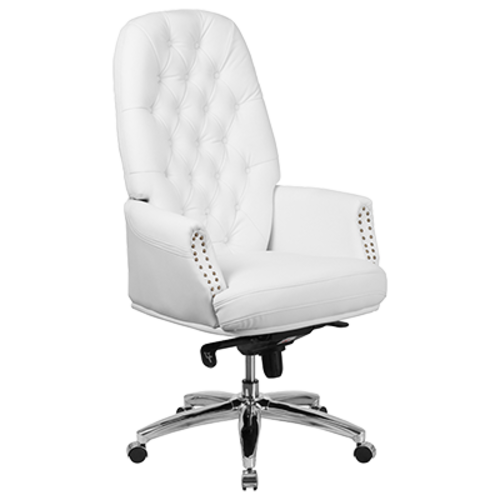 Flash Furniture BT-90269H-WH-GG White Padded Arms Heavy Duty Chrome Base High Back Design Traditional Executive Multifunction Swivel Office Chair