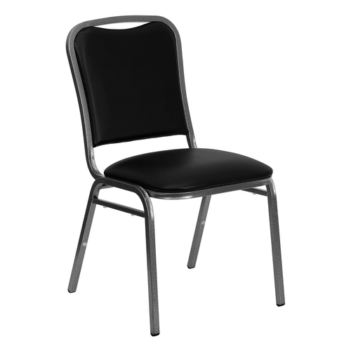 Flash Furniture NG-108-SV-BK-VYL-GG Black Vinyl Angled Seamless Back Panel Silver Vein Powder Coated Frame Finish Hercules Series Stacking Banquet Chair