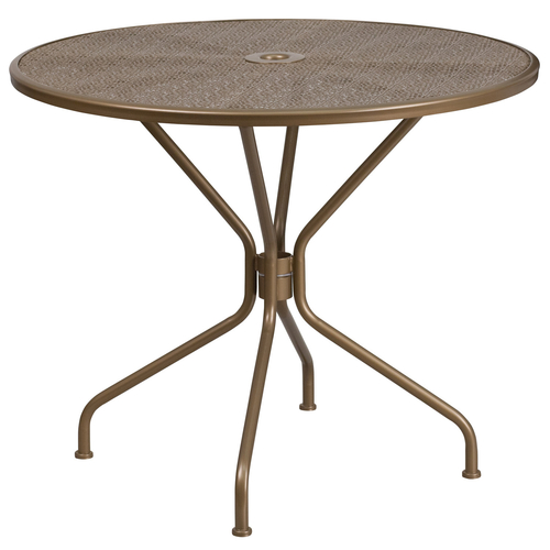 Flash Furniture CO-7-GD-GG Gold Rain Flower Design Top Steel Powder Coat Finish Round With Umbrella Hole Patio Table