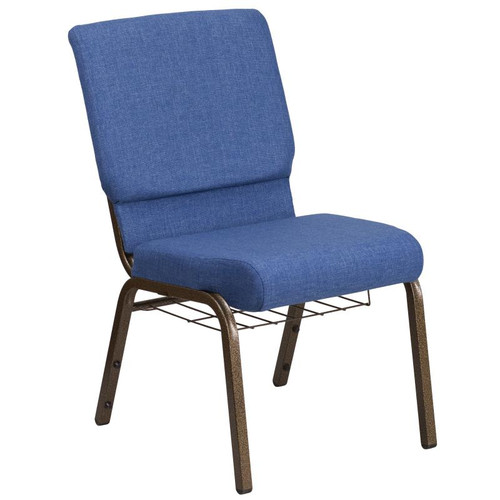 Flash Furniture FD-CH02185-GV-BLUE-BAS-GG Blue 19.25" Width Gold Vein Frame Finish Hercules Series Stacking Church Chair