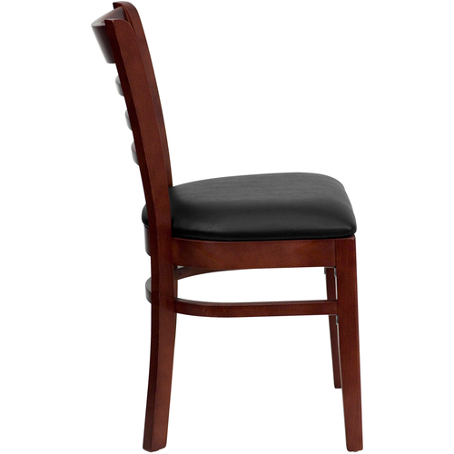 Flash Furniture XU-DGW0005LAD-MAH-BLKV-GG Wood Ladder Back Black Vinyl Upholstered Seat Hercules Series Restaurant Chair