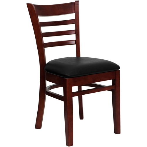 Flash Furniture XU-DGW0005LAD-MAH-BLKV-GG Wood Ladder Back Black Vinyl Upholstered Seat Hercules Series Restaurant Chair