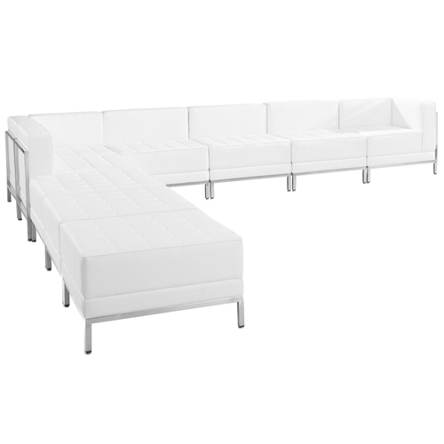 Flash Furniture ZB-IMAG-SECT-SET11-WH-GG White LeatherSoft With Stainless Steel Legs Modular Hercules Imagination Series Sectional