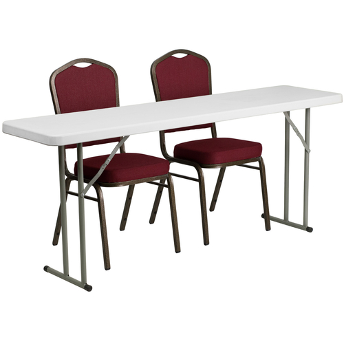 Flash Furniture RB-1872-1-GG 72" Dia. x 29" H Granite White Plastic Top Rectangular Folding Training Table Set with 2 Chairs