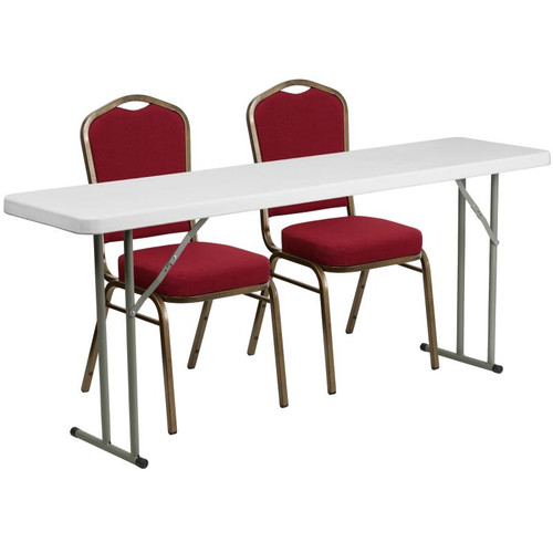Flash Furniture RB-1872-1-GG 72" Dia. x 29" H Granite White Plastic Top Rectangular Folding Training Table Set with 2 Chairs