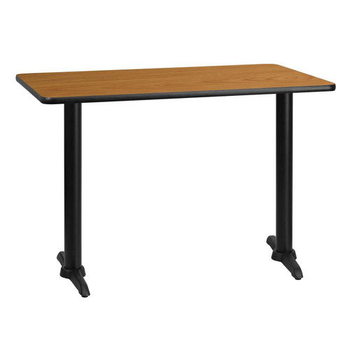 Flash Furniture XU-NATTB-3042-T0522-GG 42"W x 30"D x 31-1/8"H Melamine Core With Natural Laminate Finish Cast Iron Column With Black Powder Coated Finish Rectangular Dining Height Table