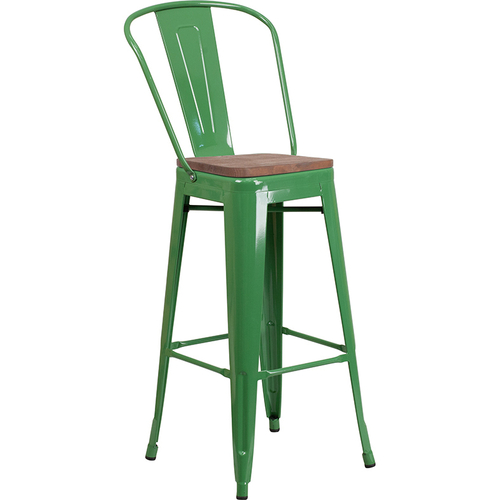Flash Furniture CH-31320-30GB-GN-WD-GG Green Metal Curved Back With Vertical Slat Bistro Style Bar Stool