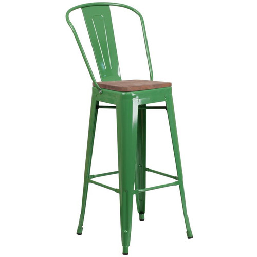 Flash Furniture CH-31320-30GB-GN-WD-GG Green Metal Curved Back With Vertical Slat Bistro Style Bar Stool