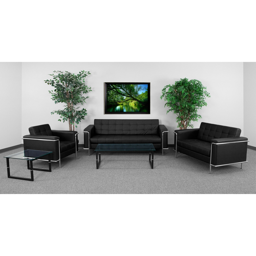 Flash Furniture ZB-LESLEY-8090-SET-BK-GG Black LeatherSoft With Integrated Stainless Steel Legs Hercules Lesley Series Reception Set