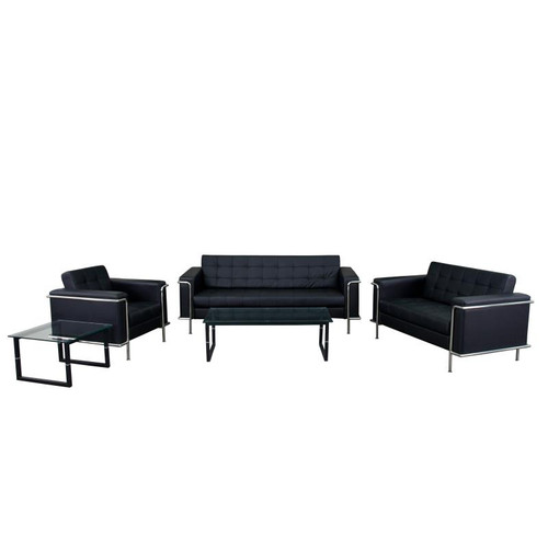 Flash Furniture ZB-LESLEY-8090-SET-BK-GG Black LeatherSoft With Integrated Stainless Steel Legs Hercules Lesley Series Reception Set