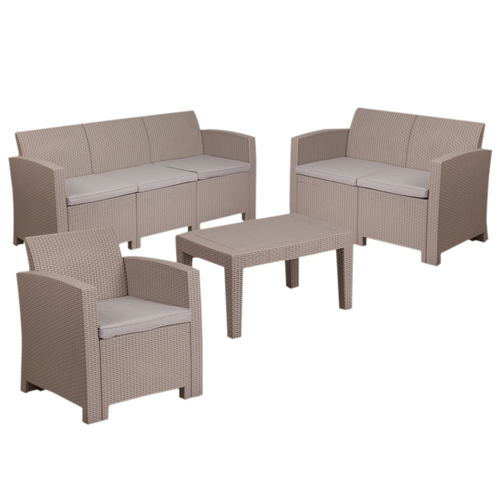 Flash Furniture DAD-SF-123T-CRC-GG 4-Piece Charcoal Resin Frame Faux Rattan Outdoor Patio Set