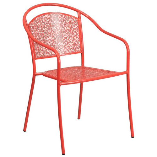 Flash Furniture CO-3-RED-GG Coral Steel with Arms Curved Round Back and Seat Patio Stacking Armchair