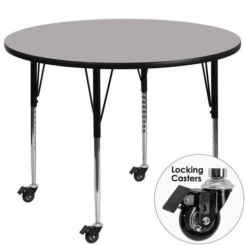 Flash Furniture XU-A42-RND-GY-H-A-CAS-GG 42" Dia. Round 22.4" - 30.5" Adjustable Height Gray Activity Table