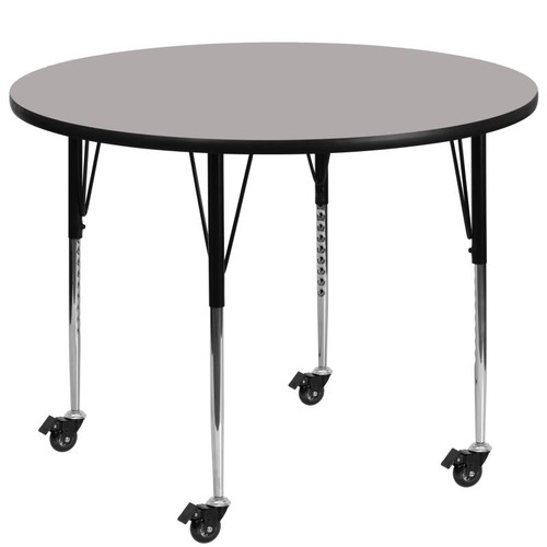 Flash Furniture XU-A42-RND-GY-H-A-CAS-GG 42" Dia. Round 22.4" - 30.5" Adjustable Height Gray Activity Table
