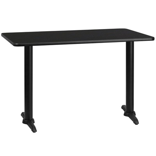 Flash Furniture XU-BLKTB-3048-T0522-GG 42" W Black Cast Iron Column Powder Coated and Laminate Finish 2 T-Bases Rectangular Table