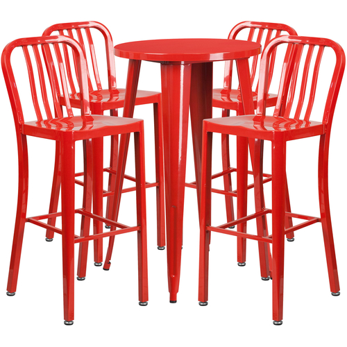 Flash Furniture CH-51080BH-4-30VRT-RED-GG 24" Dia. x 41" H Red Metal Round Bar Height Table and 4 Bar Stool Set