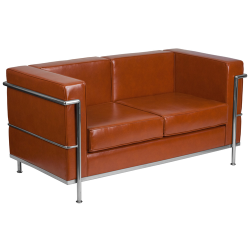 Flash Furniture ZB-REGAL-810-2-LS-COG-GG Cognac LeatherSoft With Integrated Stainless Steel Legs Hercules Regal Series Loveseat