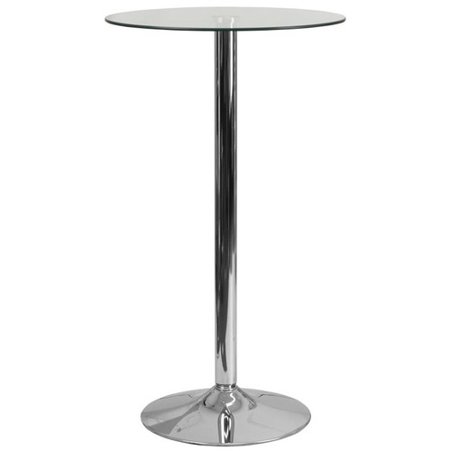 Flash Furniture CH-6-GG 23.5" Dia. Clear Glass Top Chrome Base with Protective Plastic Ring Round Table