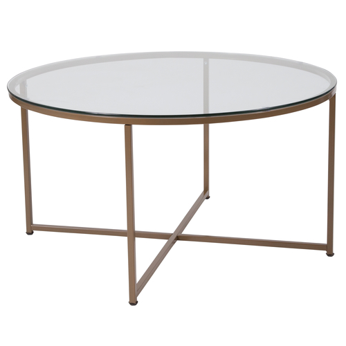 Flash Furniture NAN-JH-1786CT-GG 35.5"W x 19.25" H Clear Tempered Glass with Matte Gold Powder Coated Finish Round Greenwich Collection Coffee Table