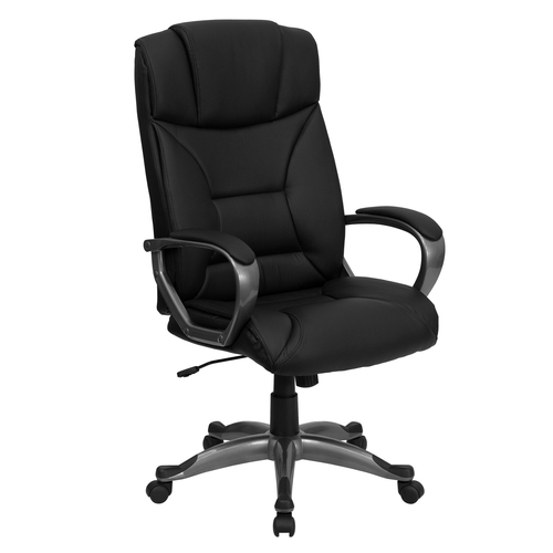 Flash Furniture BT-9177-BK-GG Black Padded Arms Heavy Duty Titanium Nylon Base High Back Design with Headrest Executive Swivel Office Chair