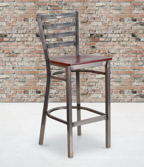 Flash Furniture XU-DG697BLAD-CLR-BAR-MAHW-GG Mahogany Finish Seat With Ladder Back Steel Clear Coated Frame Hercules Series Restaurant Bar Stool
